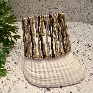 Tri color metal stretch bracelet with rhinestones